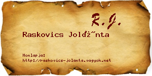 Raskovics Jolánta névjegykártya